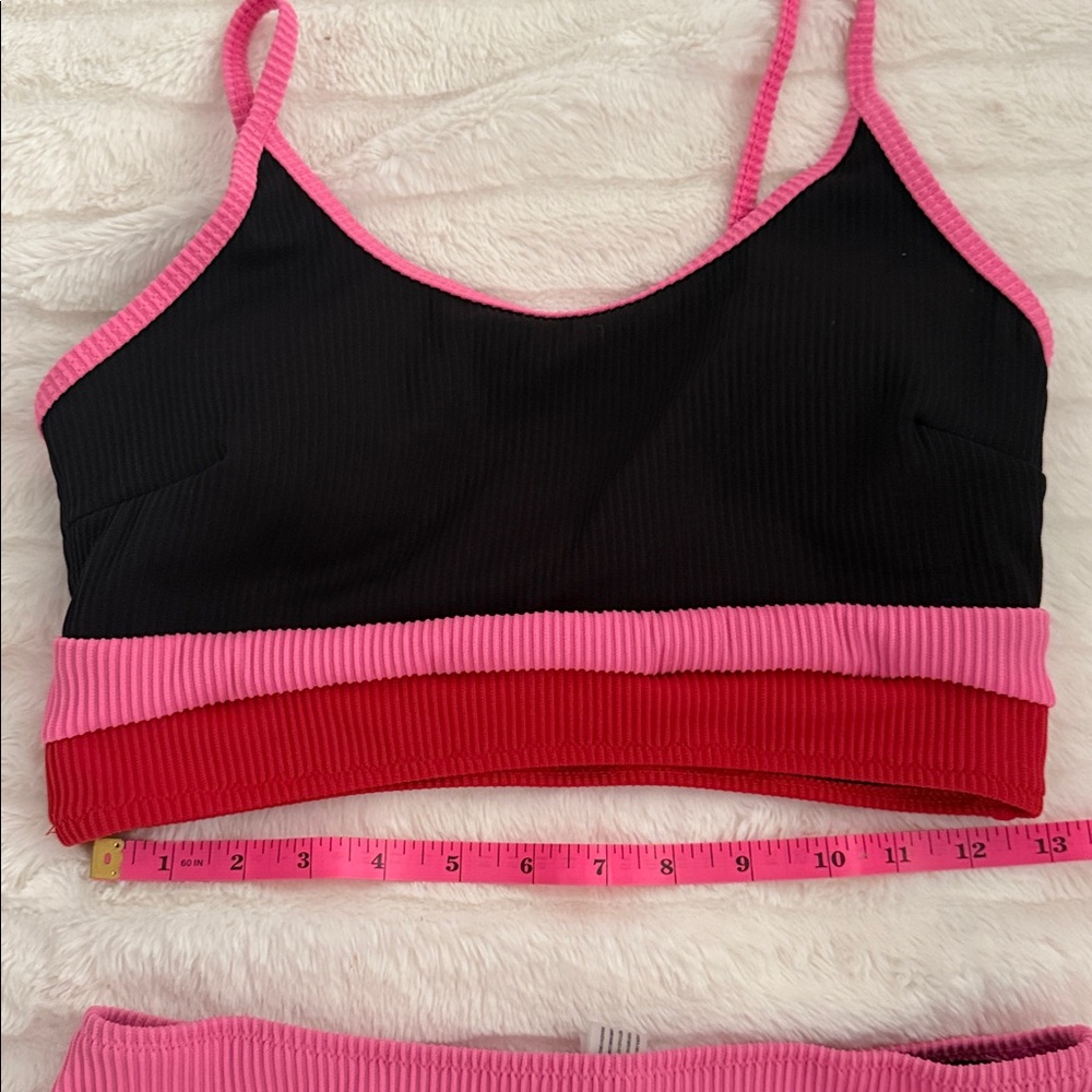 NWT Colorblock Pink and Black Neon Striped Bikini Size medium - Picture 5 of 6